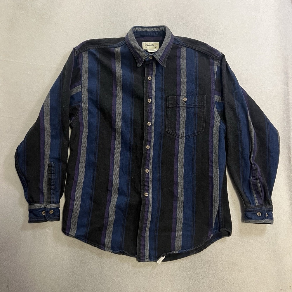 Vintage Eddie Bauer Brushpopper Shirt Men's Size Large Striped Outdoors 90s
